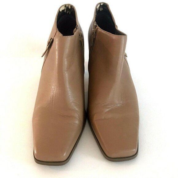 Markon Fanta Soft Leather Camel Brown Zip Ankle Boots Booties Shoes Heels 9W - Picture 3 of 9